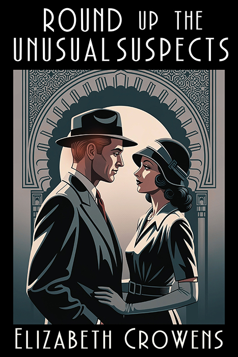 man and woman looking at each other. Round up the usual suspsects Elizabeth Crowens