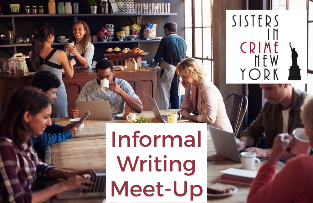 sisters in crime tri-state informal event meet-up featured image. people at a cafe writing